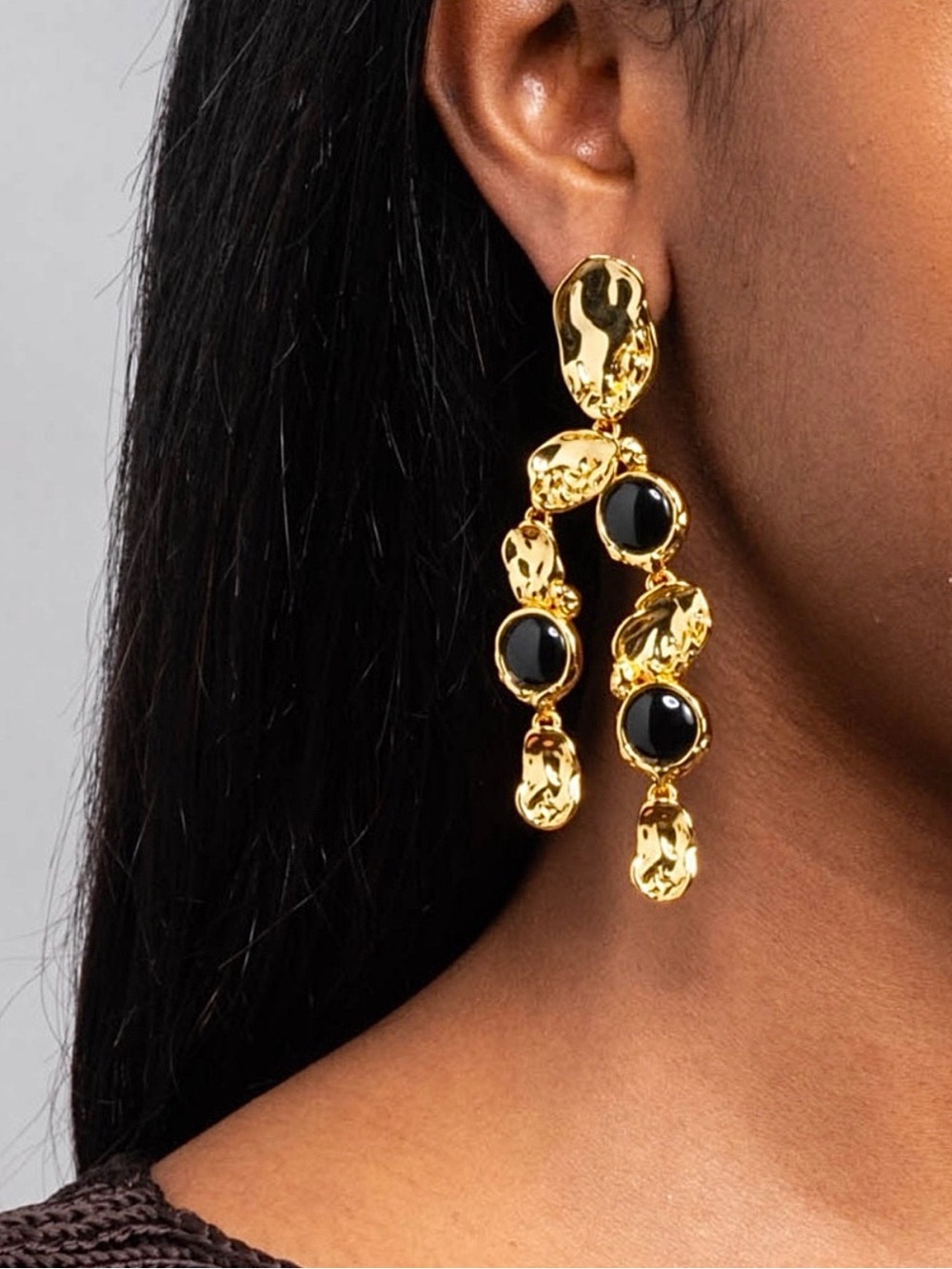Alexis Bittar Brut Onyx Coin Chandelier Earrings